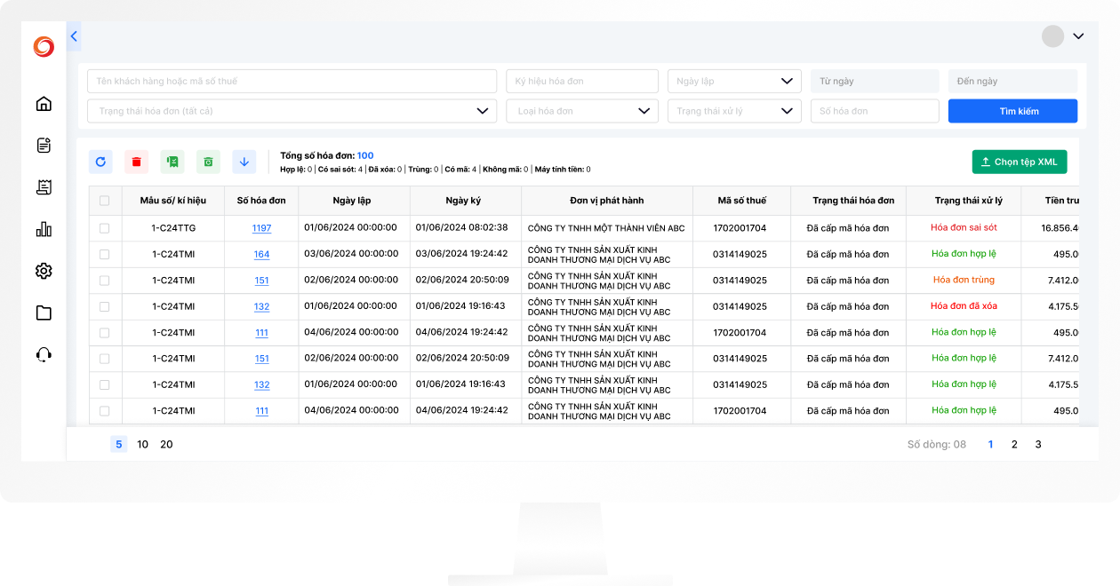 Giao diện quản lý hoá đơn Matbao-Invoice