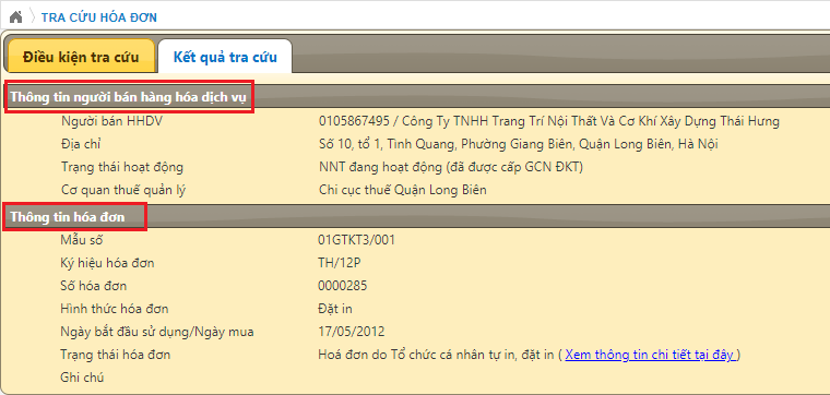 Đối chiếu hóa đơn với kết quả đã tra cứu