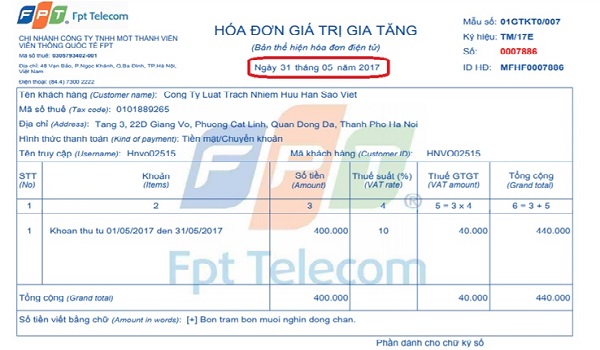 Mẫu hóa đơn giá trị gia tăng