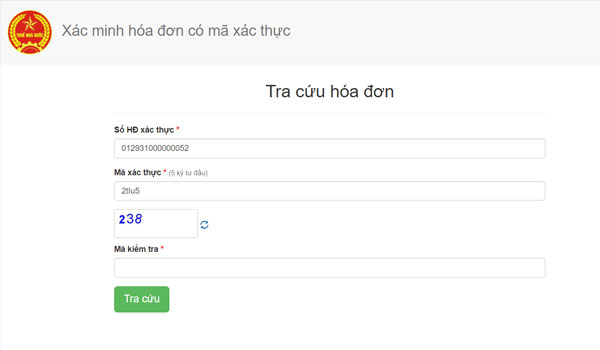 Nhập các thông tin hóa đơn điện tử cần tra cứu