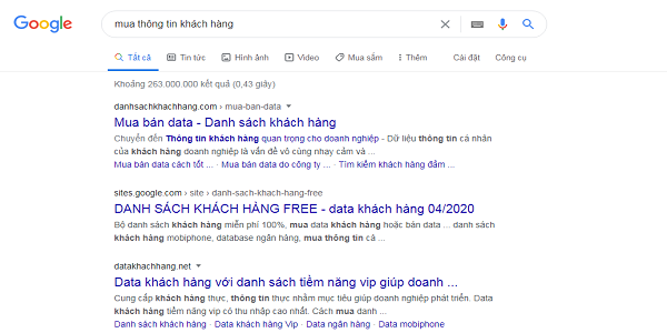 Các quảng cáo rao bán danh sách thông tin cá nhân tràn ngập trên Google