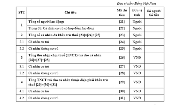 Một số chỉ tiêu bạn phải điền trong tờ khai thuế thu nhập cá nhân. 