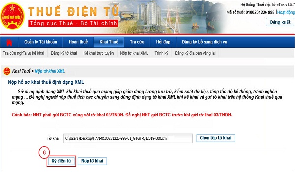 Trước khi nộp tờ khai, nhớ nhấn “ ký điện tử”.