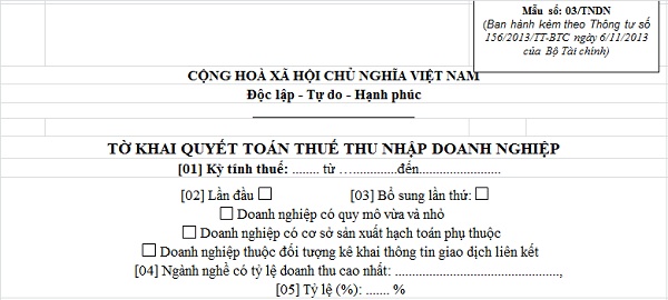Quyết toán thuế TNDN theo mẫu 03/TNDN.