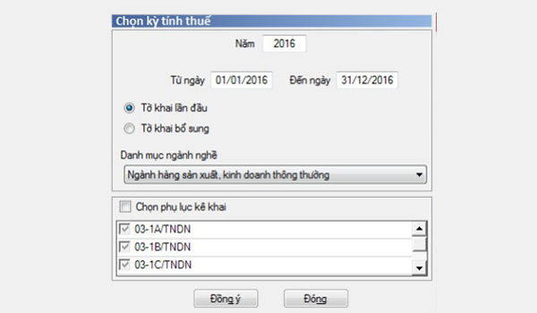 Giao diện chọn kỳ tính thuế trên phần mềm HTKK.