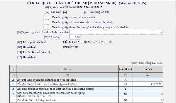 Sau khi đã kê khai thuế GTGT, bạn cần làm tiếp tờ khai quyết toán thuế TNDN.