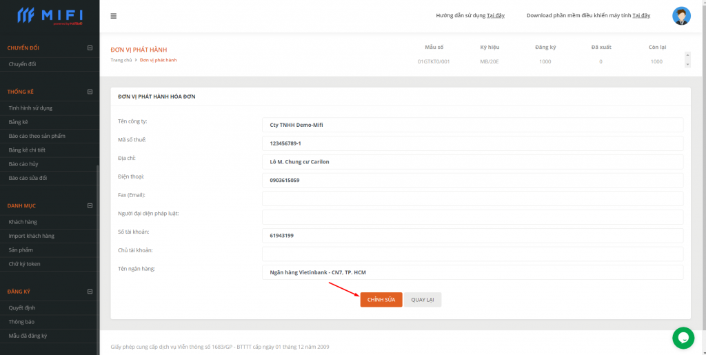 Cập nhật thông tin đơn vị