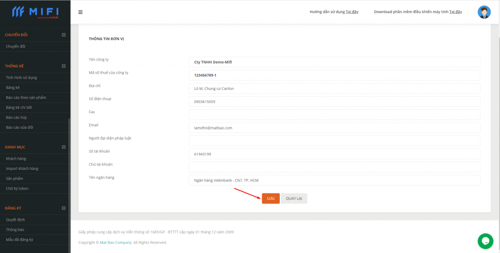 Cập nhật thông tin đơn vị