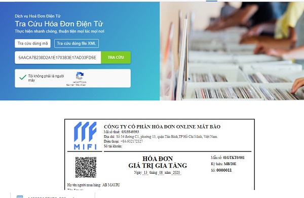 Tra cứu trên Trang Hóa đơn Điện tử An toàn MIFI