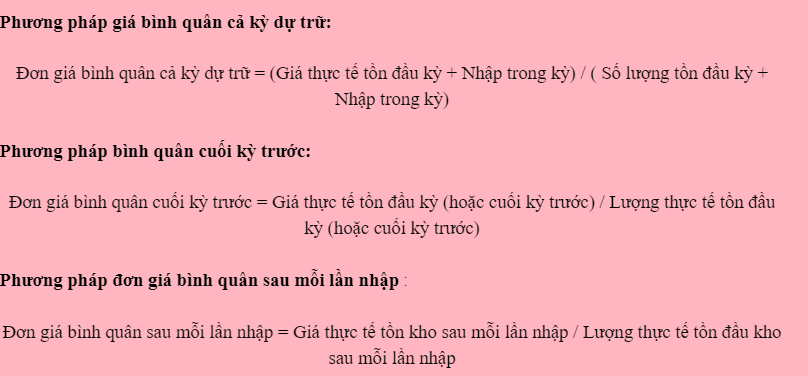 Phương pháp đơn giá bình quân sau mỗi lần nhập, Phương pháp bình quân cuối kỳ trước và Phương pháp giá bình quân cả kỳ dự trữ