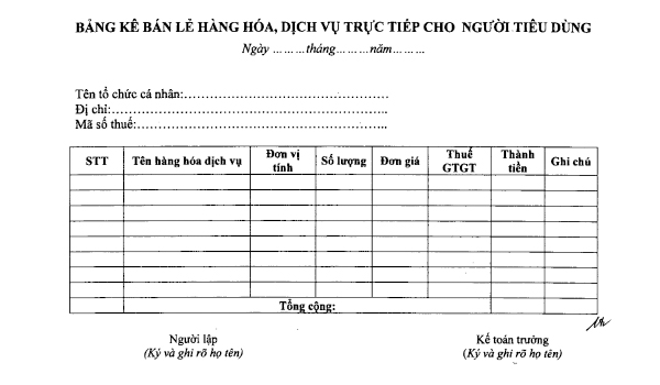 quy định khi xuất hóa đơn bán lẻ
