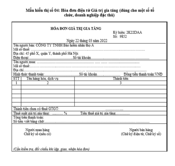 Mẫu hóa đơn điện tử giá trị gia tăng