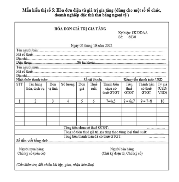 sử dụng hóa đơn giá trị gia tăng theo mẫu hiển thị số 05