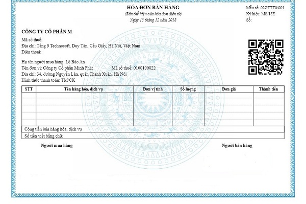 Mẫu hóa đơn điện tử bán hàng