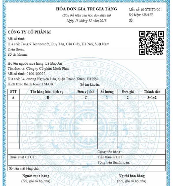 Mẫu hóa đơn điện tử giá trị gia tăng dành cho lĩnh vực y tế