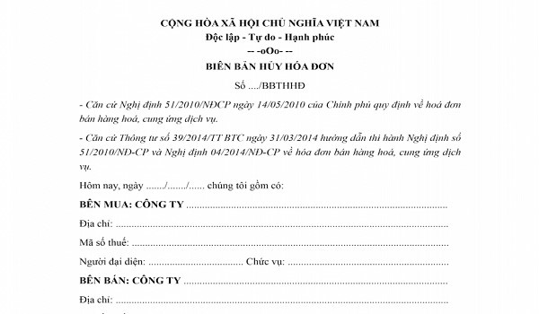 Kế toán có thể lập biên bản hủy hóa đơn đã lập bị sai hoặc bên mua-bán không thực hiện hợp đồng nữa.  
