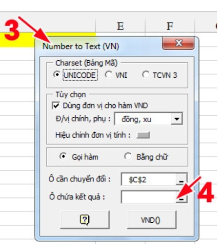 Nhấp vào ô chứa kết quả