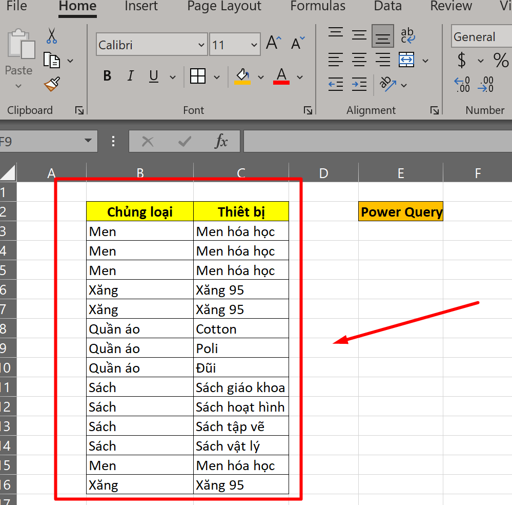 Chọn vùng dữ liệu kích hoạt Power Query