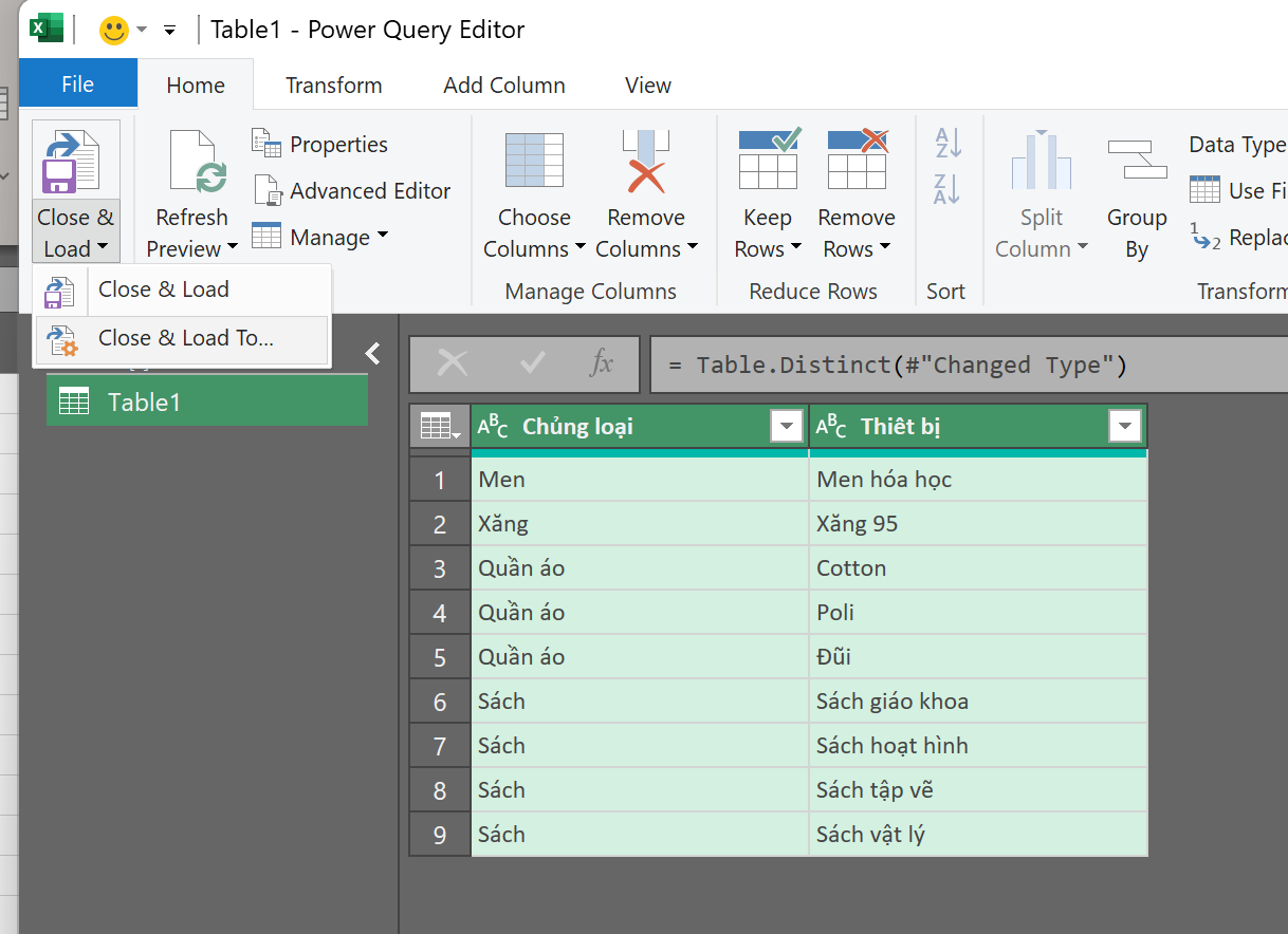 Hoàn thành xóa dữ liệu trùng lặp trên Excel bằng Power Query