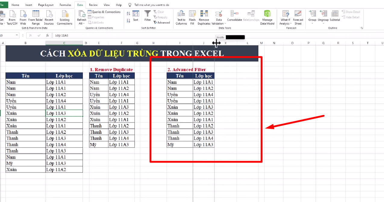 Hoàn thành việc xóa dữ liệu trùng lặp trên Excel