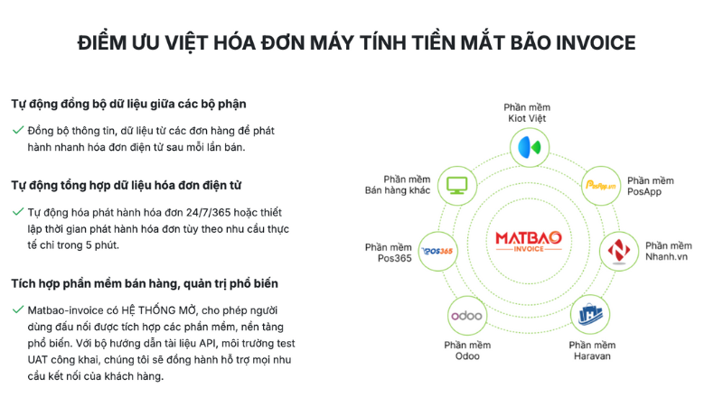 Giải pháp tích hợp hóa đơn điện tử từ máy tính tiền matbao invoice